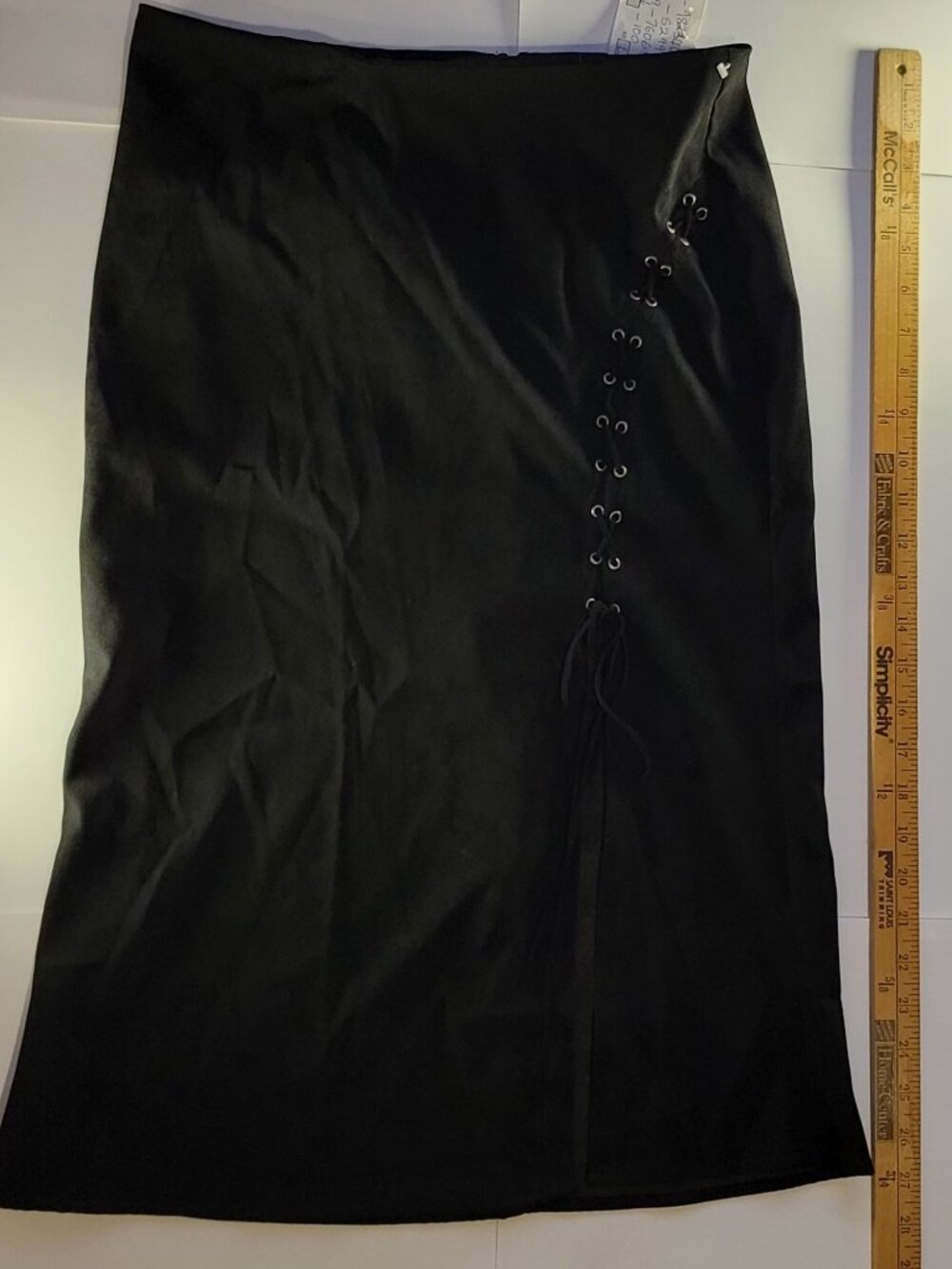 Poetry Clothing Y2K Black Lace Up Corset Detail Pencil Midi Skirt Size L